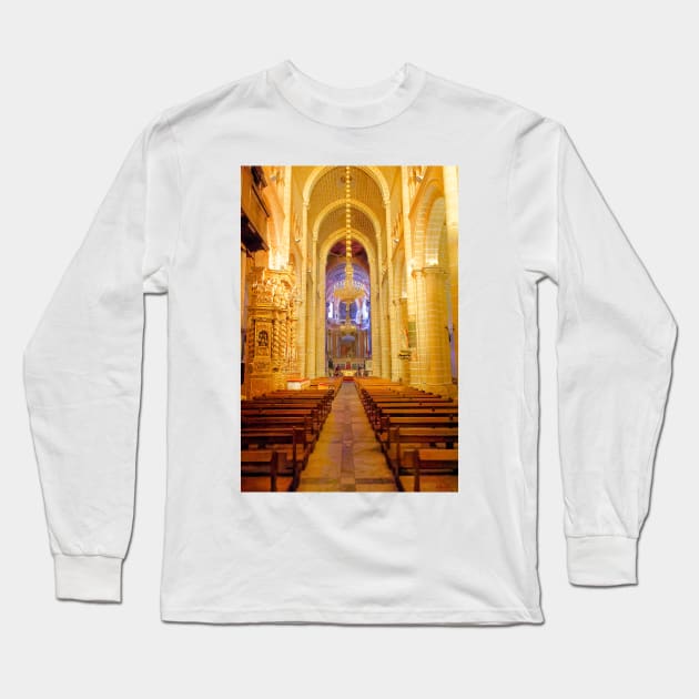 Looking Along the Nave, Evora Cathedral Long Sleeve T-Shirt by BrianPShaw